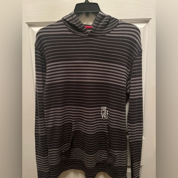PRE-OWNED BILLABONG MEN'S STRIPED KNIT HOODED SHIRT- GRAY - LARGE - Picture 1 of 6